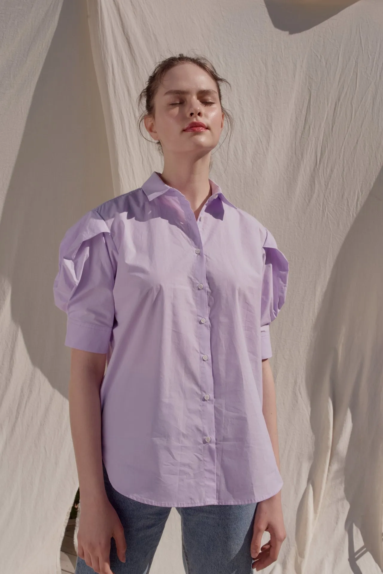 SHORT BALLOON SLEEVE COTTON SHIRT