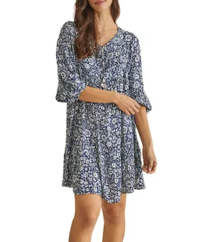 Short Floral Print Dress Blue