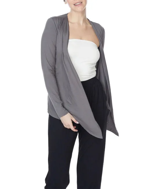 S.K. Bamboo Front Tie Open Cardigan | Grey