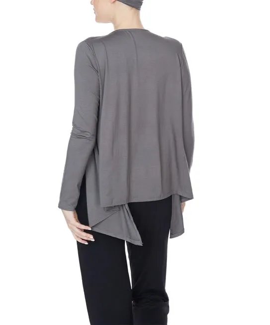 S.K. Bamboo Front Tie Open Cardigan | Grey