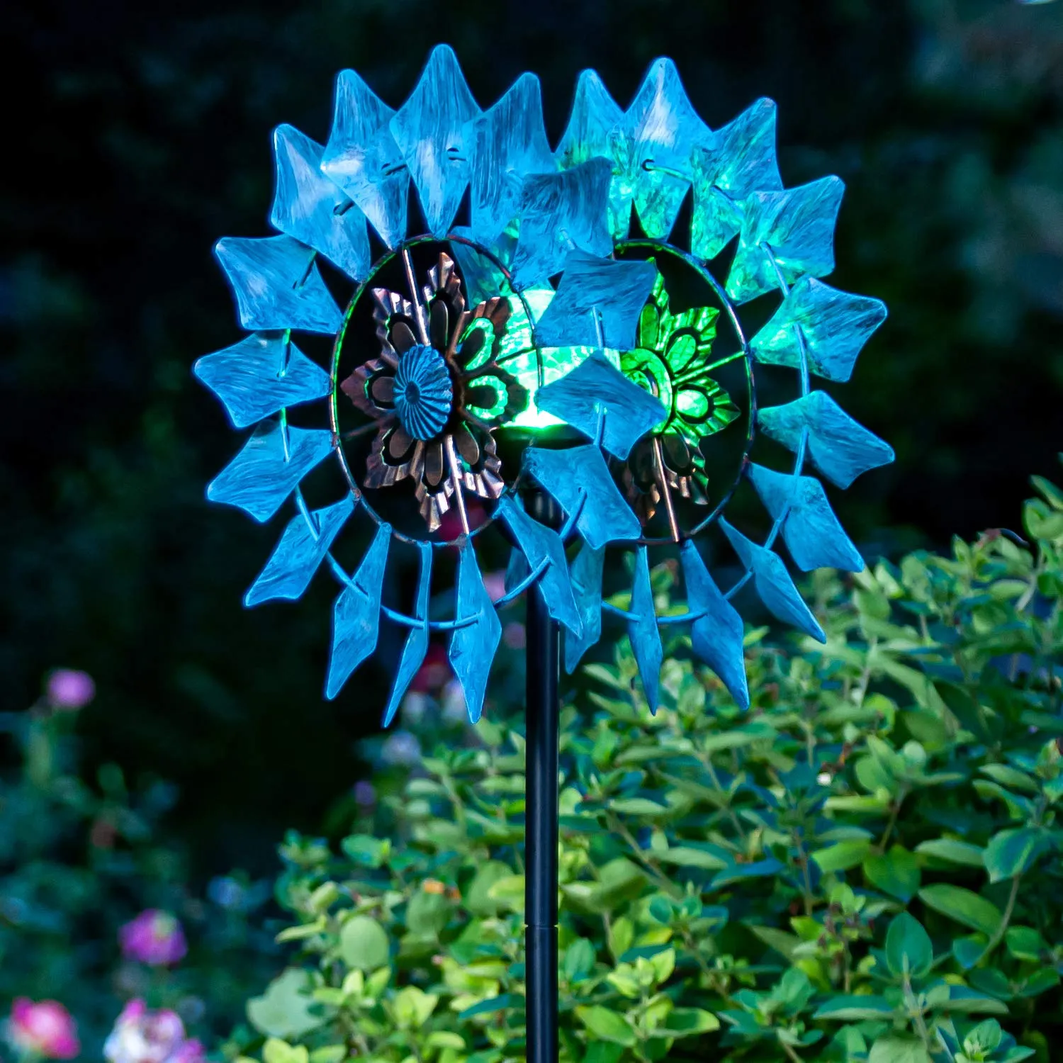 Solar Wind Spinner New Azure 75In Multi-Color Seasonal Led Lighting Solar Powered Glass