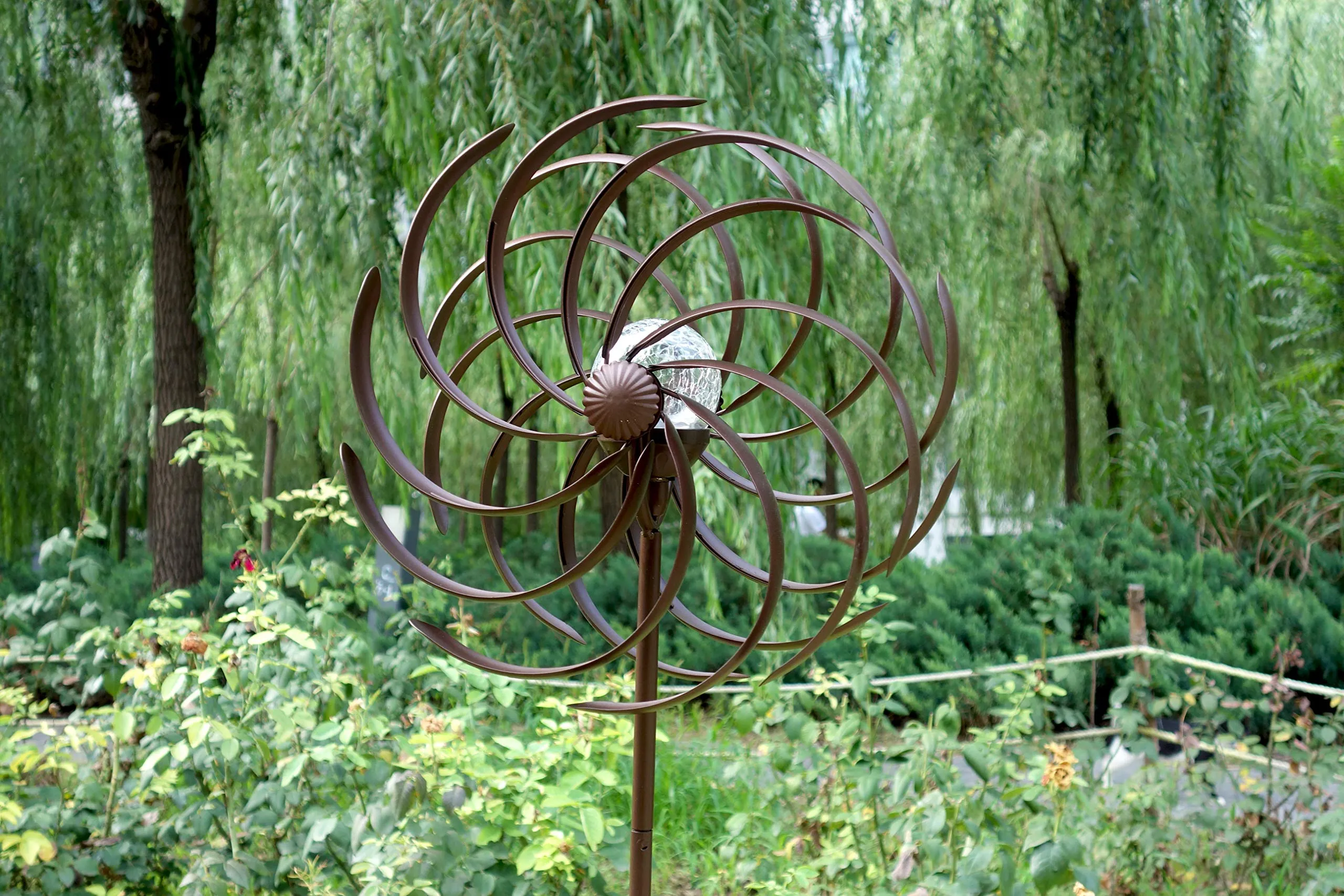 Solar Wind Spinner Willow Leaves-Improved 360 Degrees Swivel Multi-Color LED Lighting