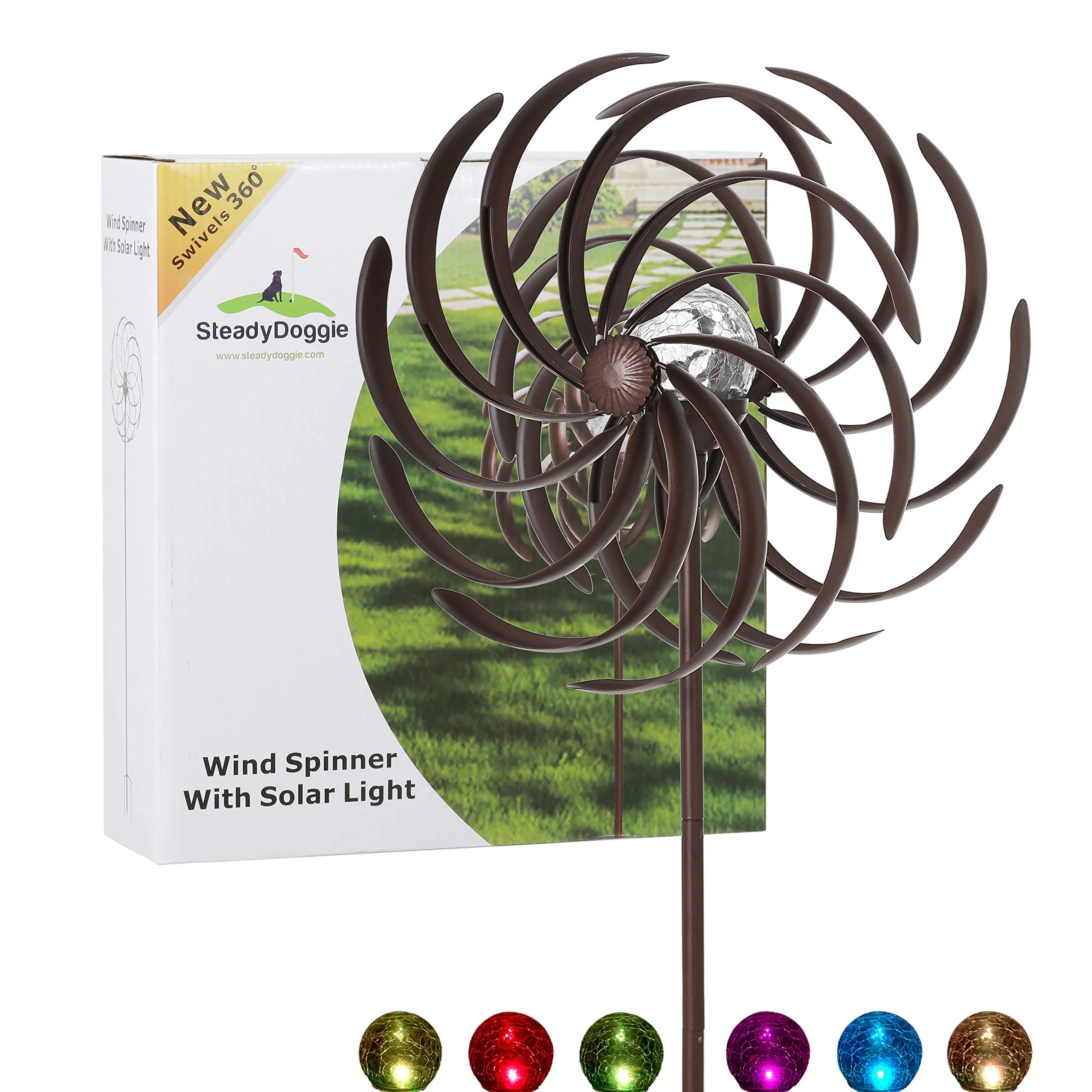 Solar Wind Spinner Willow Leaves-Improved 360 Degrees Swivel Multi-Color LED Lighting