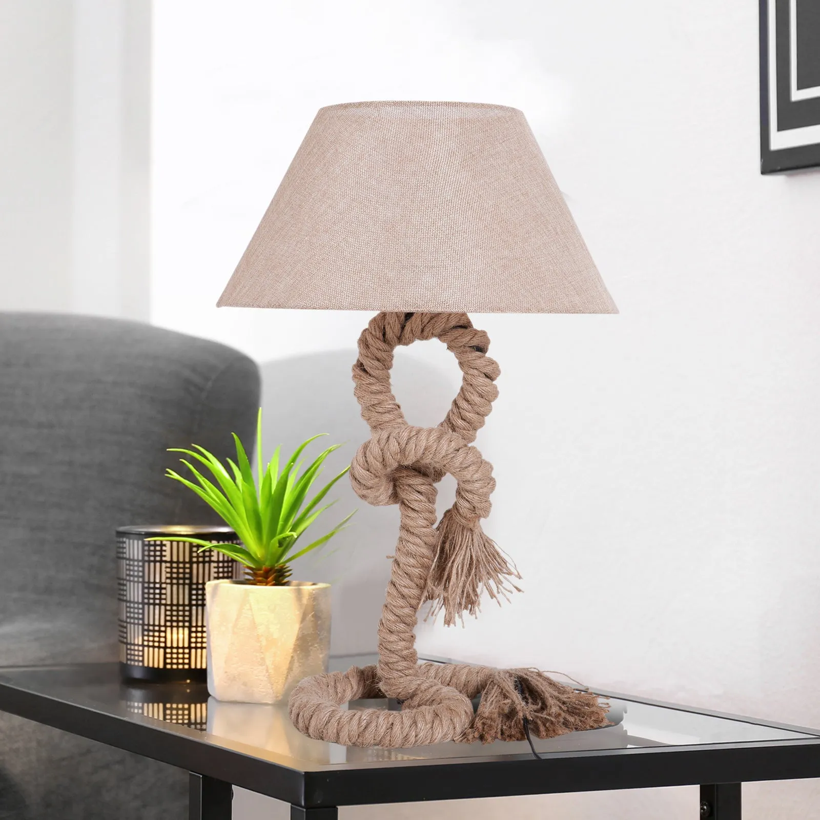 Table Lamp Bedside Light Indispensable Nautical Twisted Rope Glow E27 Bedroom Living Room Beige