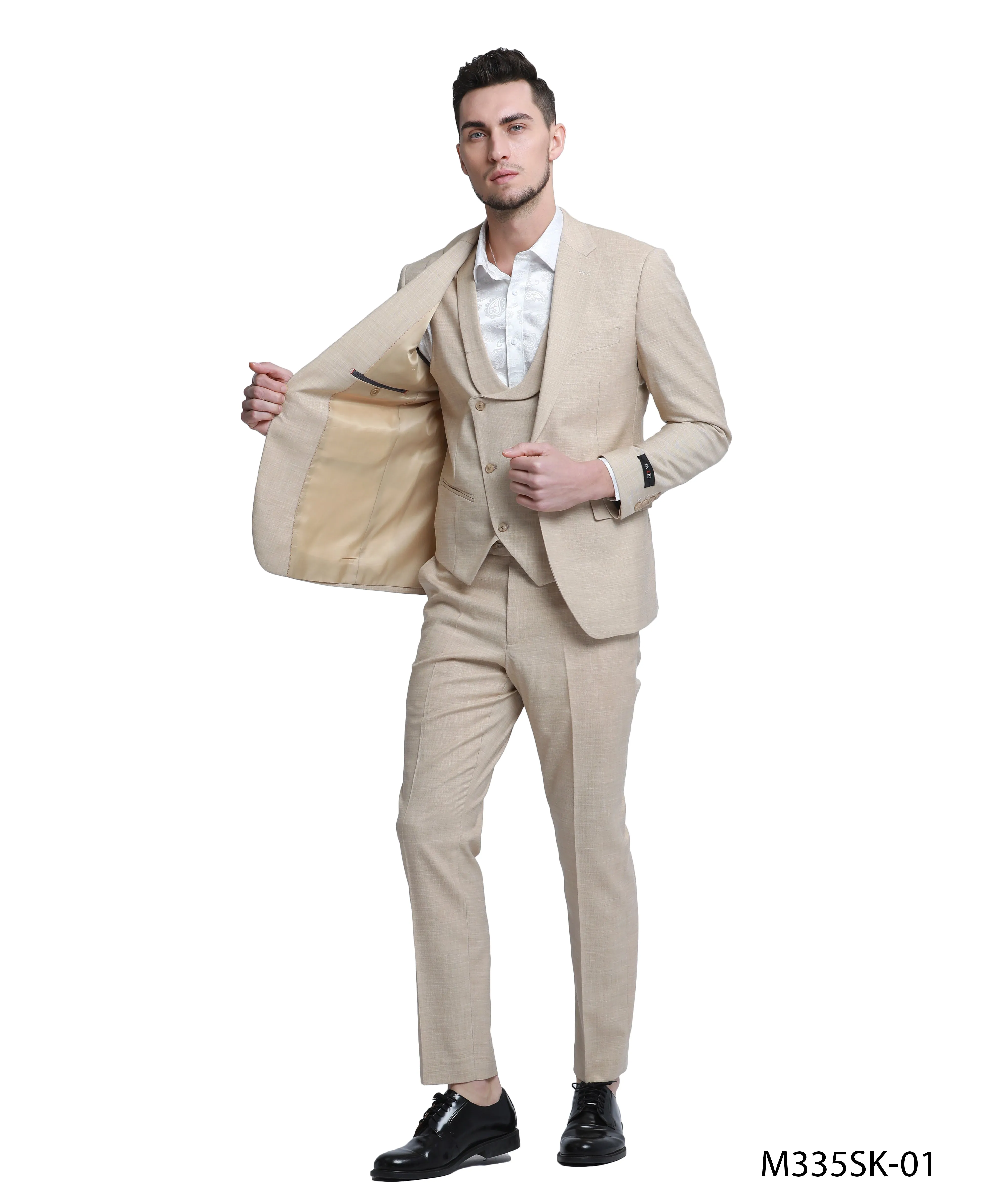 Tazio Skinny Fit Tan texture 3 pc Suit