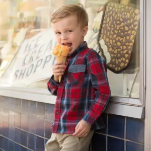 Toddler Boy Long Sleeve Red/Navy Plaid Shirt