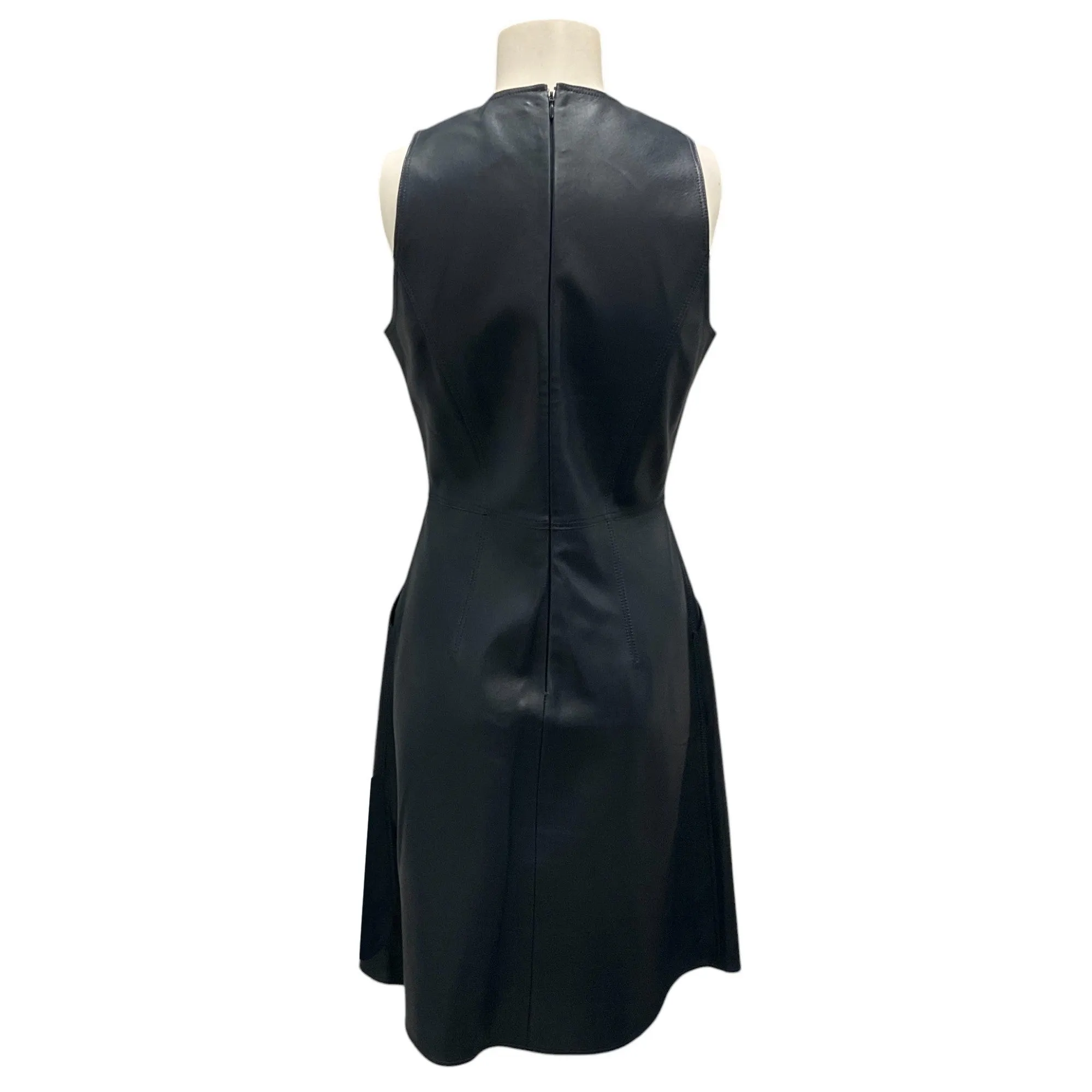 Tomas Maier Navy Blue Sleeveless V-Neck Leather Dress