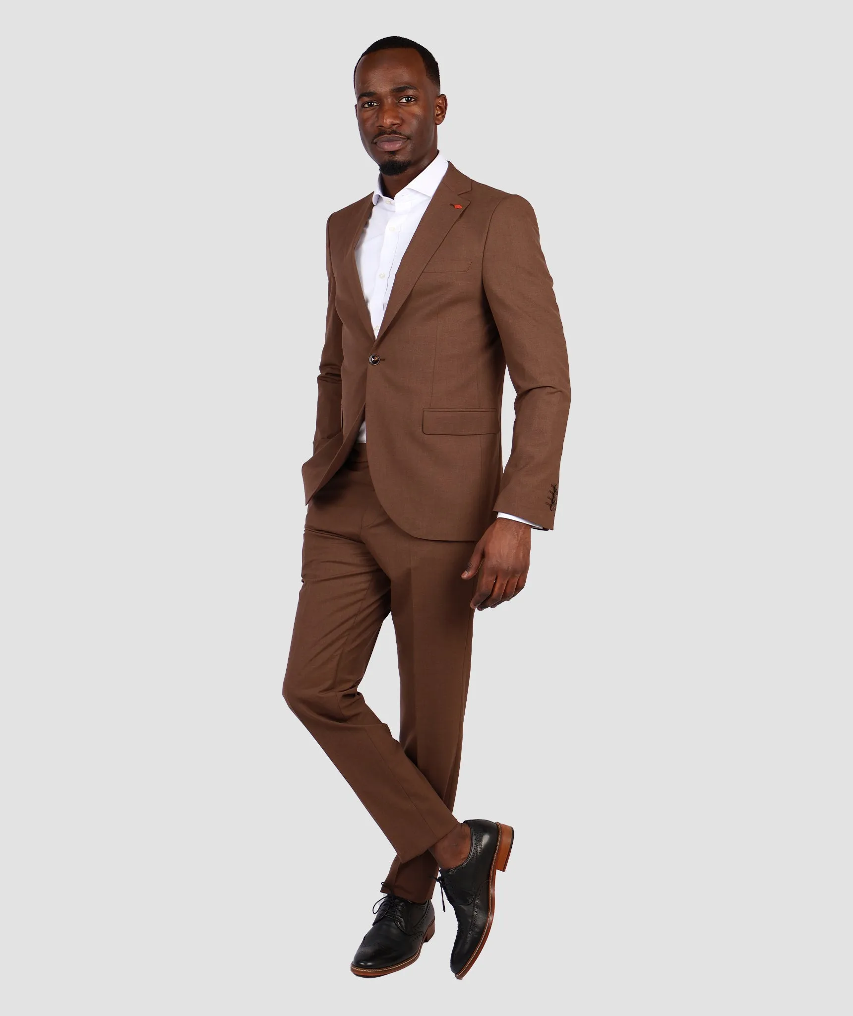 TWN Slim Fit Brown Suit