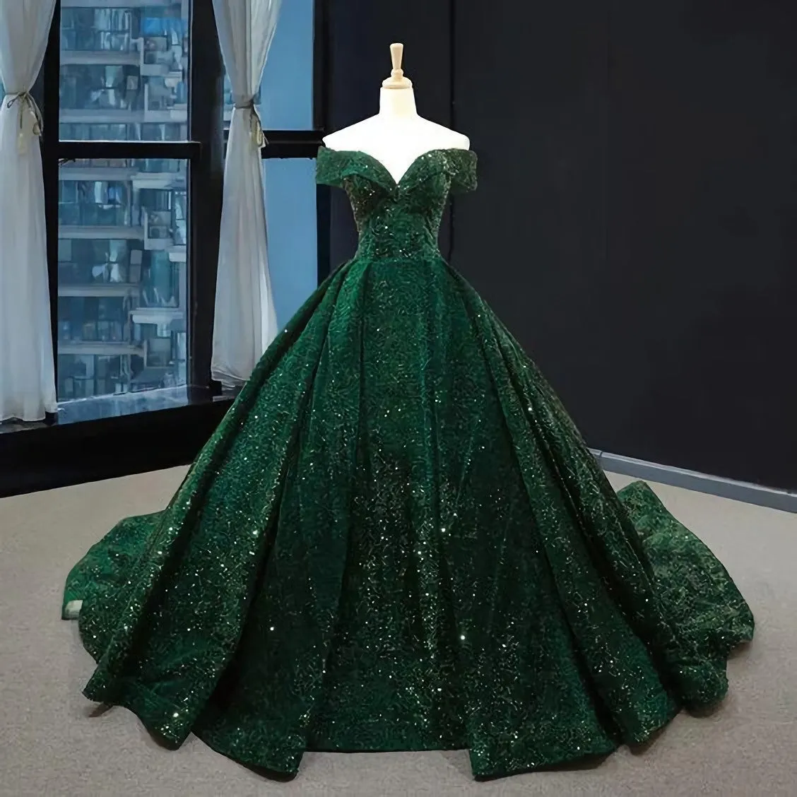 Unique A Line Long Prom Dress Green Long Evening Dress