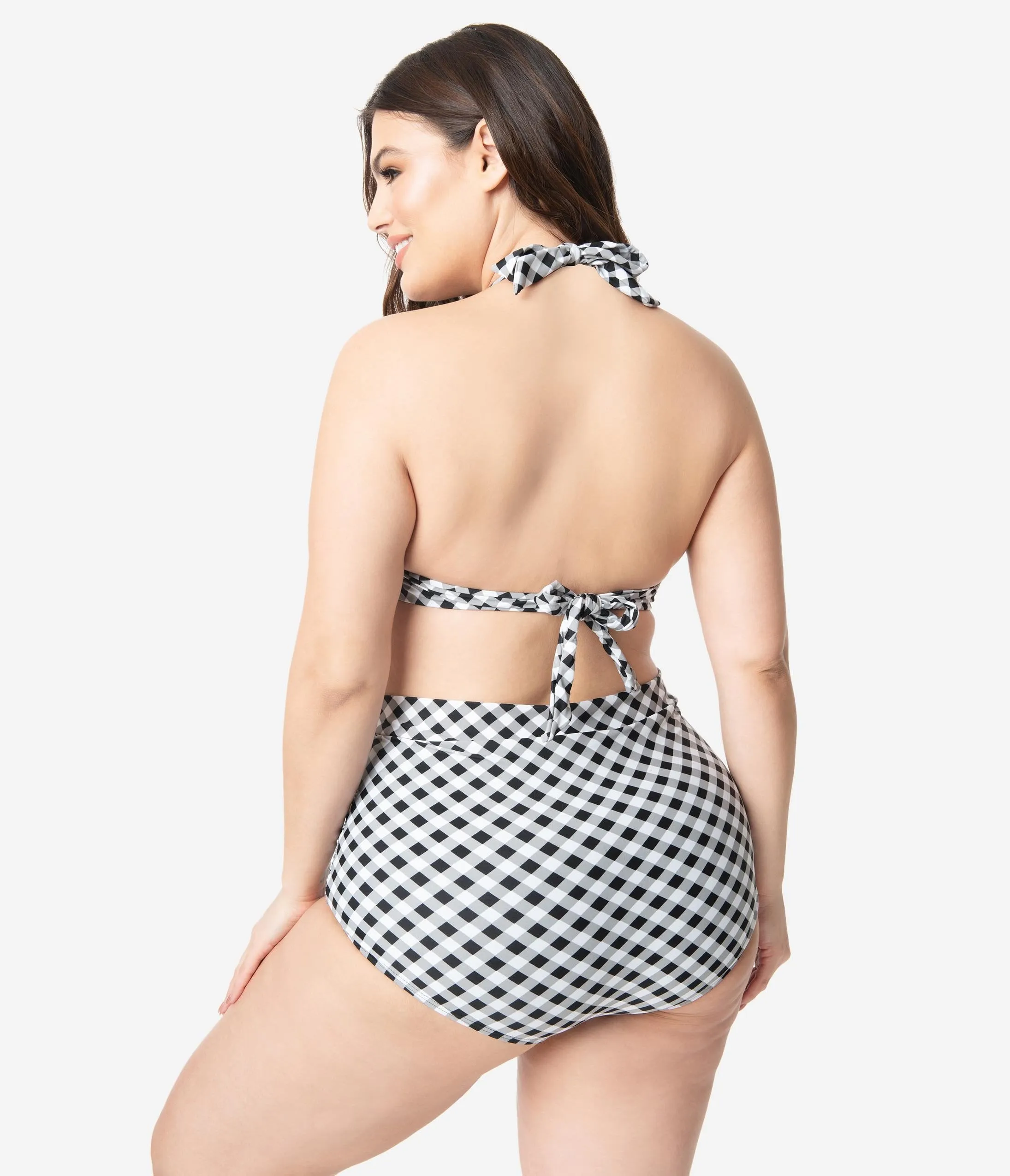 Unique Vintage Plus Size Black & White Gingham Monroe High Waist Swim Bottom