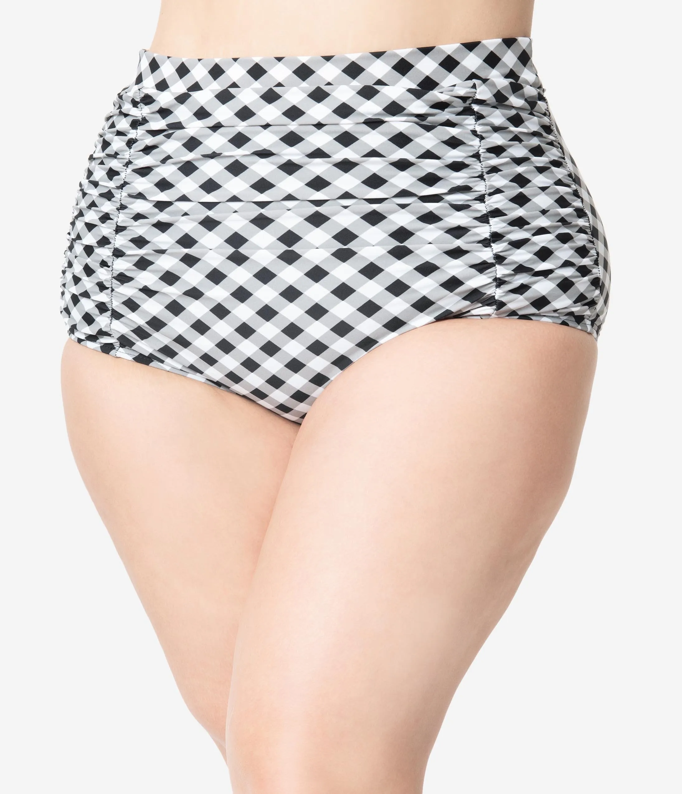 Unique Vintage Plus Size Black & White Gingham Monroe High Waist Swim Bottom