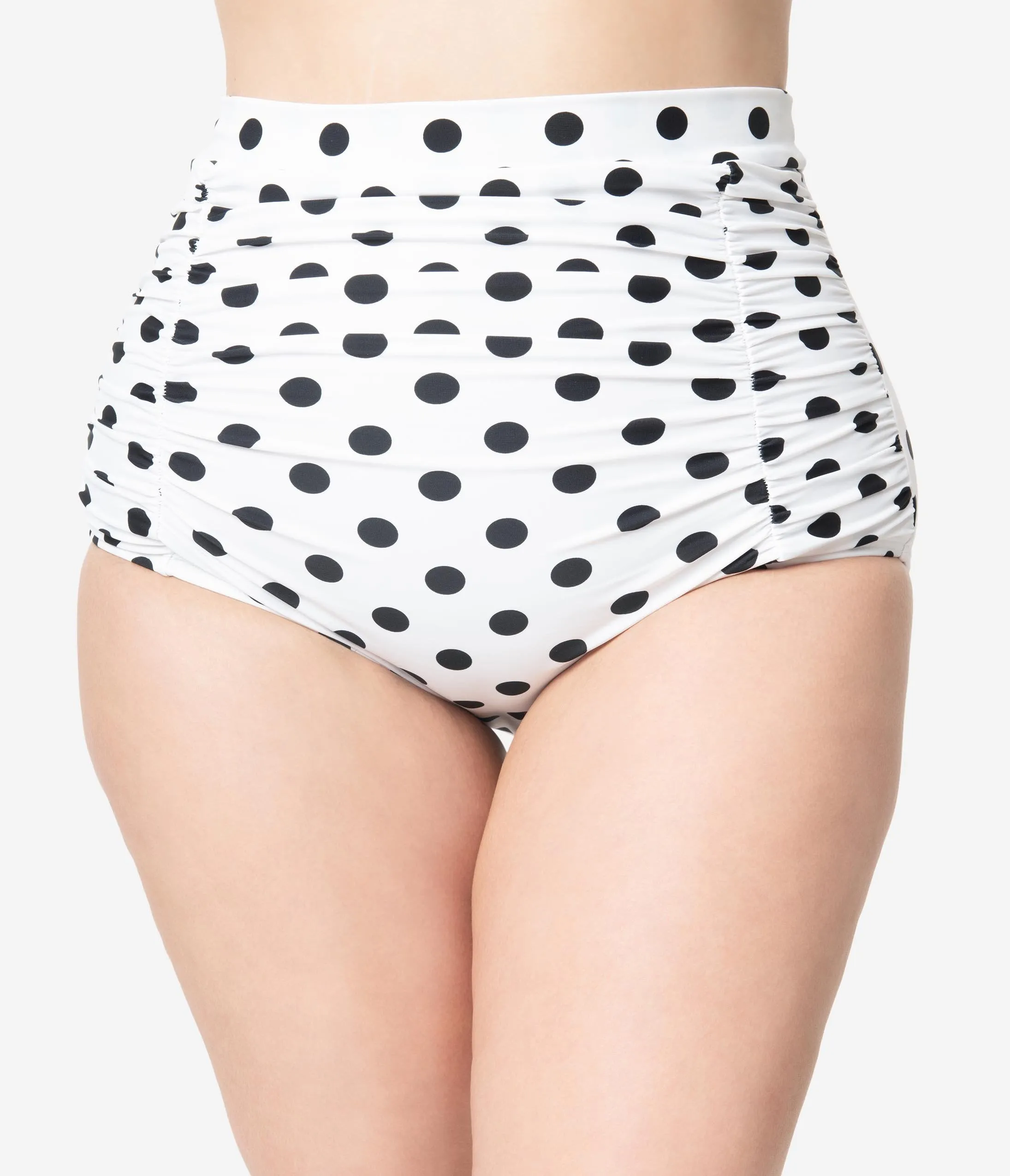 Unique Vintage Plus Size White & Black Dotted Monroe High Waist Swim Bottom