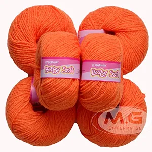 Vard hman 100% Acrylic Wool Orange (6 pc) Baby Wool Wool Ball Hand Knitting Wool/Art Craft Soft Fingering Crochet Hook Yarn, Needle Knitting Yarn Thread Dye F X ZD