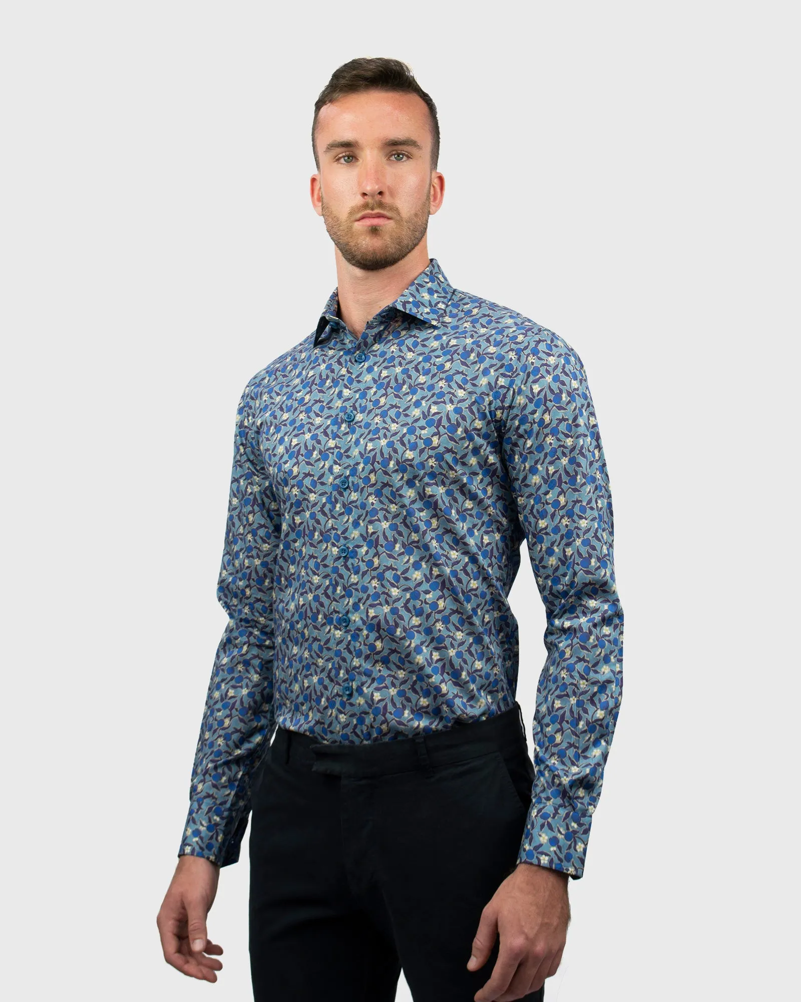 VINCENT & FRANKS S193639202B TURQ LIBERTY PRINT SLIM SC SHIRT