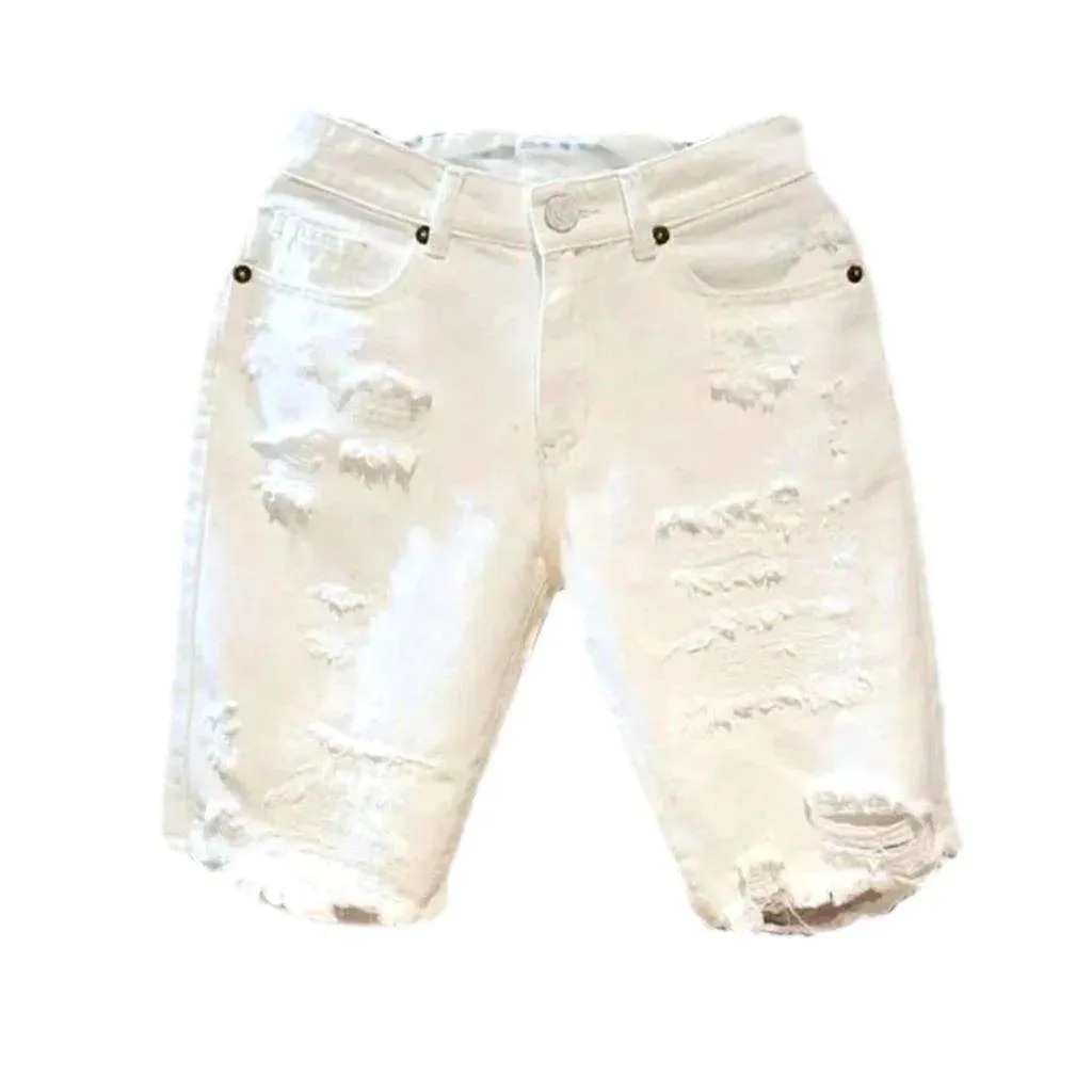 White men's distressed denim shorts