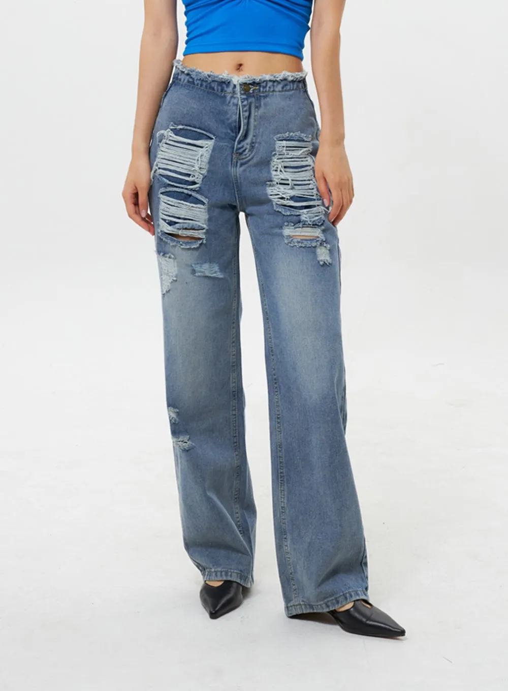 Wide Leg Ripped Jeans IY311