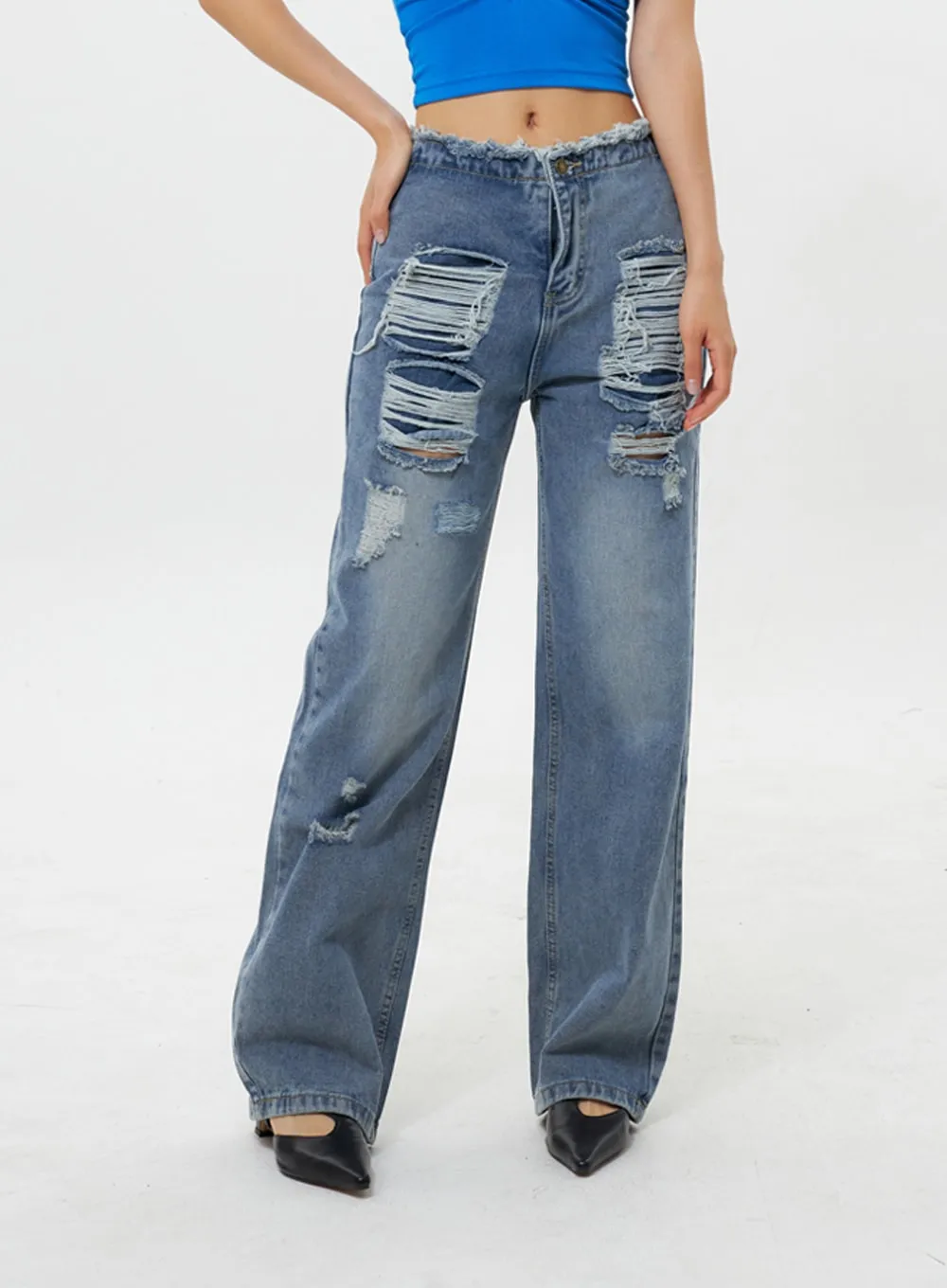 Wide Leg Ripped Jeans IY311