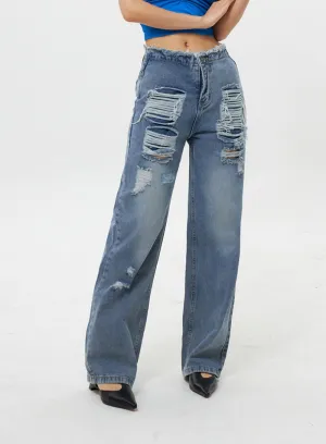 Wide Leg Ripped Jeans IY311