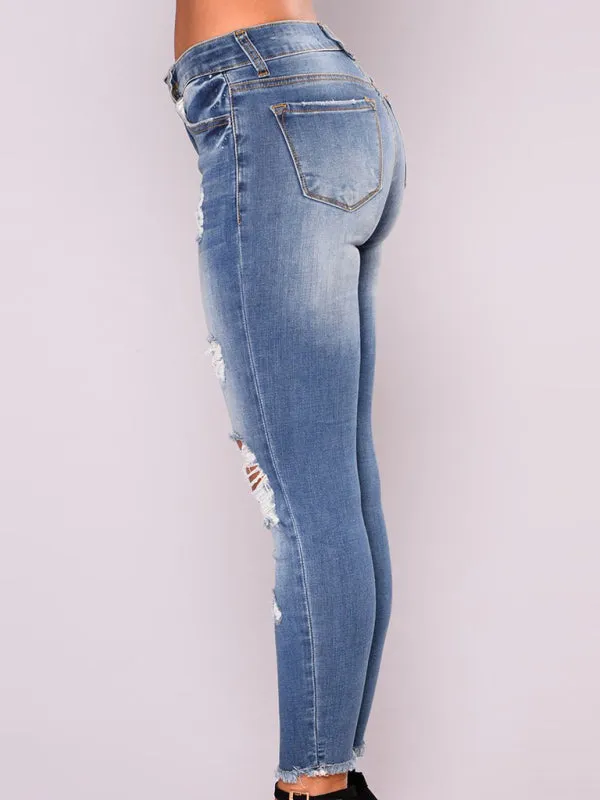 Women's high waist stretch ripped jeans